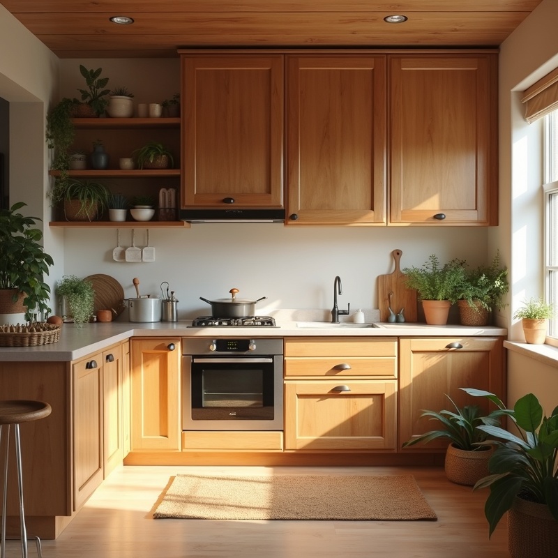 Cocina reformada con muebles de madera y mucha luz natural
