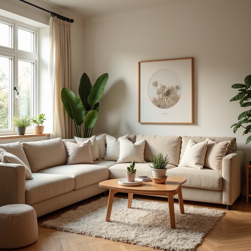 Salón decorado con estilo acogedor preparado para la venta